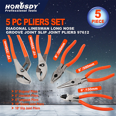 #ad 5 pc Pliers Set Nose Plier Tool Needle Diagonal Groove Joint Linesman Pliers $19.49
