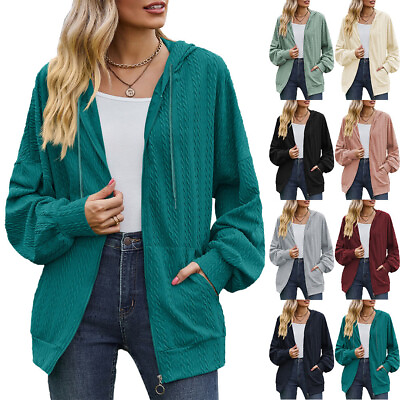 #ad Women#x27;s Hoodie Tops Ladies Casual Baggy Pocket Hooded Sweatshirt Coat Zipper $25.99