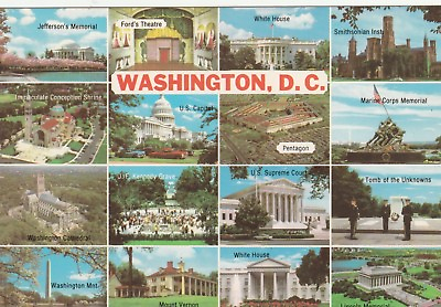 #ad *Washington Postcard quot;Skyline of Washington D.C.quot; One Postcard w 16 Mini Pics $4.50