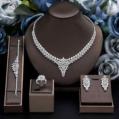 #ad 4 piece Bridal Full Set Women Party Jewelry Luxury Crystal Wedding Necklace Set $83.56