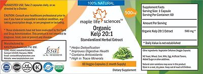 #ad ORGANIC Kelp 20:1 Extract Capsules Detoxify body healthy immune system $74.69