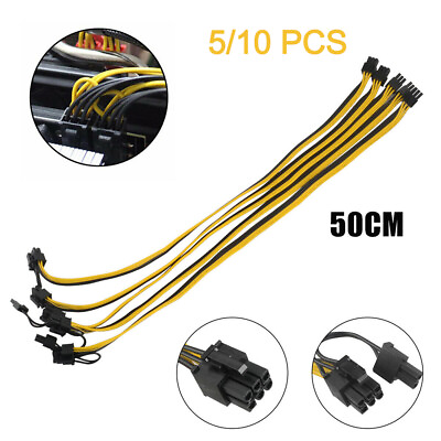 #ad 5 10Pcs PCIE 6 Pin to PCI E 8 Pin 62 Pin Male GPU Power Cable Splitter 50CM $9.20