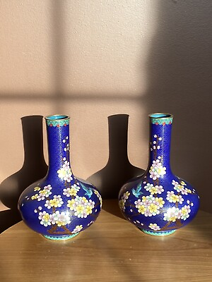#ad Two Pretty Cloisonné Vases $225.00