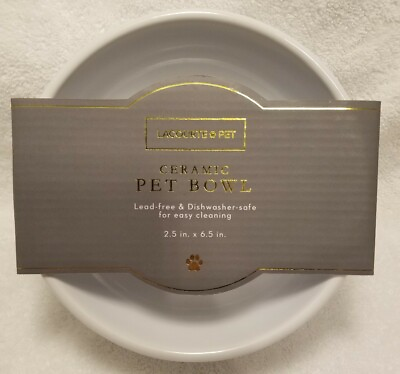 #ad Lacourte Pet Ceramic Embossed quot;Drink Upquot; Bowl White Lead Free Dish Washer Safe $3.99