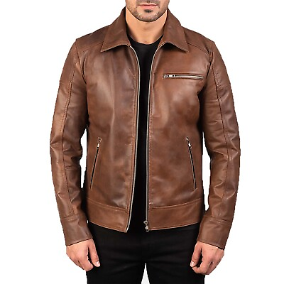 #ad Lavendard Brown Leather Biker Jacket All Size Available $199.99