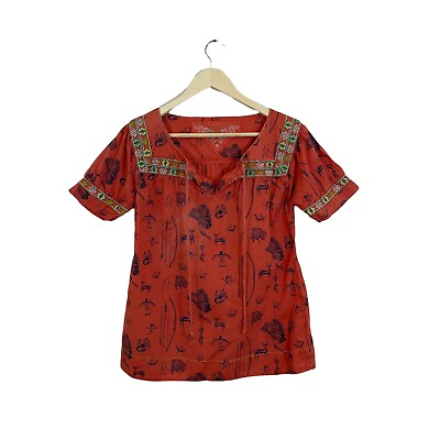 #ad Ryan Michael Small Embroidered Top Western Cowgirl Boho Bohemian Womens READ $23.99