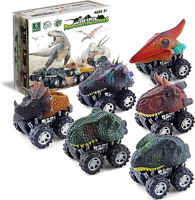 #ad Dinosaur Toy Pull Back Cars 6 Pack Dinosaur Boy Toys Age 3 Dino T Rex Games $8.99