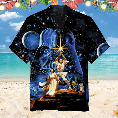 #ad Star Wars Darth Vader In Galaxy Star War Movie Fans Father#x27;s Day HAWAIIAN Shirt $11.24