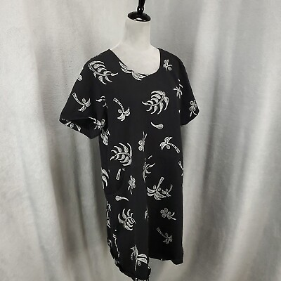 #ad Red Ginger Dress Womens XL Tropical Artsy Palm Trees Paisley Print Shift Floral $18.84