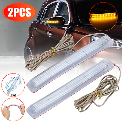 #ad 2x Amber Car Side Mirror Turn Signal Light Strip Soft SMD LED DRL Indicator Lamp $11.48