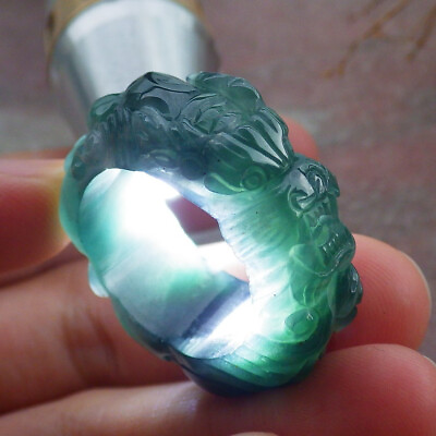 #ad Certified Green Natural 100% A Jadeite Jade Dragon Ring NO.10 龙戒指 # 102677 $62.40