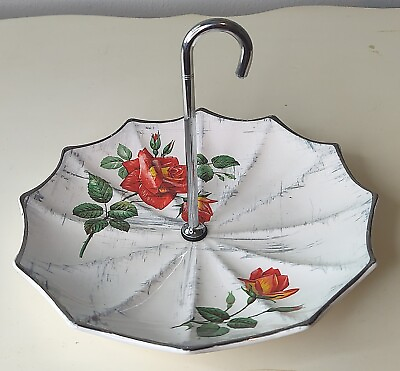 #ad 1950s Umbrella Porcelain Plate Midwinter Stylecraft Fashion Shape Chrome Handle $40.00