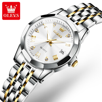 #ad Women#x27;s Wrist Watch Steel Band Luminous Hands Silver Gold Black Date Watch Small $59.90
