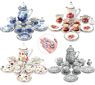 #ad Dollhouse Miniature Porcelain Dinnerware Coffee tea pot cups dish set Tableware $11.99