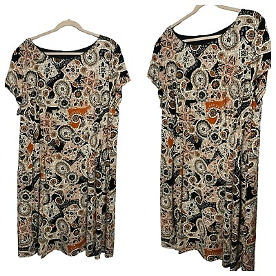 #ad NWT Connected Apparel Paisley Pattern Short Sleeve Brown Ladies Dress SZ 20W $38.98