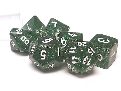 #ad Polyhedral 7 Die Glitter Dice Set Green $5.39