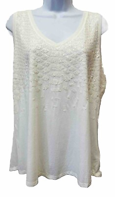 #ad New Express Women’s Size XL Tank Top Ivory Cream Embellished Knit Sleeveless $16.36