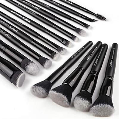 #ad Zoreya 15 Pcs Luxury Balck Makeup Brushes Set Tools Professional Brushes Foundat $17.99