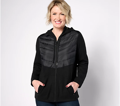 #ad Sport Savvy Mix Media Quilted Hoodie Jacket Black Large Women#x27;s spring Fall $29.99