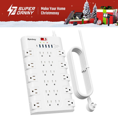 #ad SUPERDANNY Power Strip Surge Protector with 22 AC Outlets 6 USB Charging Ports $24.99