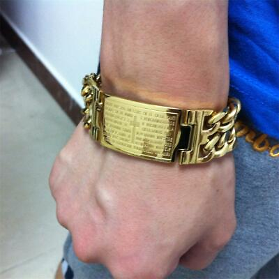 #ad Fashion Mens 18K Gold Stainless Steel Bible Cross Wrist Chain Bracelet Bangle 9quot; $12.99