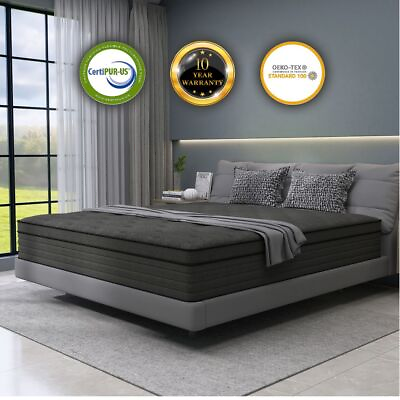 #ad 12quot;14quot; Mattress in A Box Hybrid InnerSpring Twin Full Queen King Size Cool Black $299.38