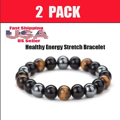 #ad Energy Healing Stretch Bracelet Natural Stone Hematite Tiger Eye for Men Women $6.75