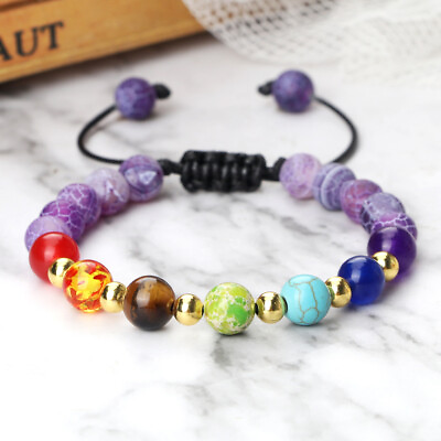 #ad Classic Energy Healing 7 Chakra Bracelet Charm Natural Stone Lava Beads Bracelet C $4.99