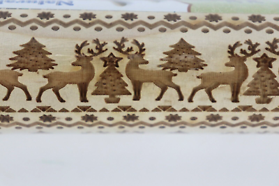 #ad Environmental Health Rolling Pin Natural Wood Christmas Tree Deer amp; 3 Rings NEW $14.85