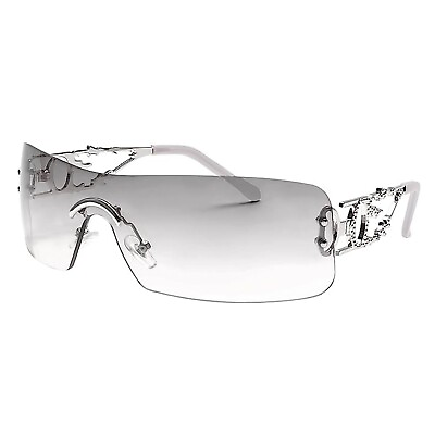 #ad ​Women#x27;s Gradient Silver Tint Rimless Y2k Rectangle Frameless Sunglasses $10.99