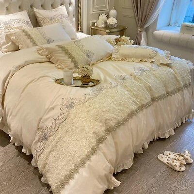 #ad Euro Style Luxury High End 100 Cotton Exquisite Embroidery Quilt Cover Bed Sheet $385.42