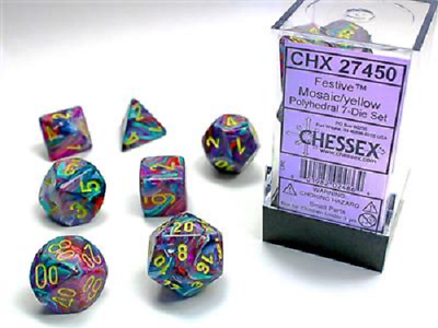 #ad FESTIVE® POLYHEDRAL MOSAIC YELLOW 7 DIE SET CHESSEX NEW $7.17