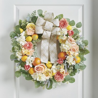 #ad Sweet Spring Vibrant Faux Florals amp; Fruits 26 inch Seasonal Indoor Wreath w Bow $120.69