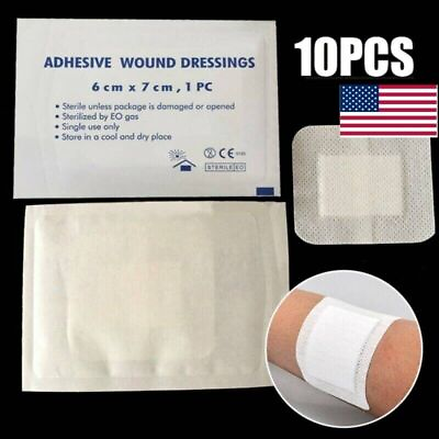 #ad 12Pcs Adhesive Bandage Dressing Pads First Aid Sterile Non Stick Wound Care US $2.97