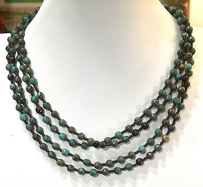 #ad Southwestern Faceted Round Turquoise Beads Brown Seed Beads Extra Long Necklace $26.24