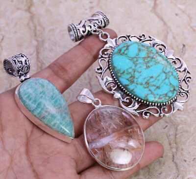 #ad Charming Amazonite 925 Silver Plated Pendant Wholesale Lot of 1.5 3.00quot; $4.99