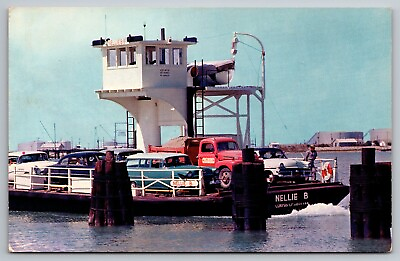 #ad PostCard TX Nellie B Ferry carring cars across Port Aransas Texas 1950s Chrome $11.99