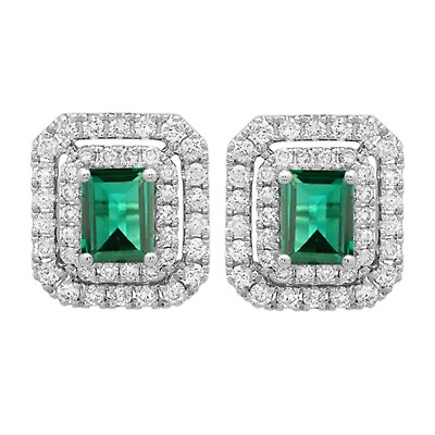 #ad 3.00Ct Natural Zambian Emerald IGI Certified Diamond Studs In 14KT Gold White $587.40