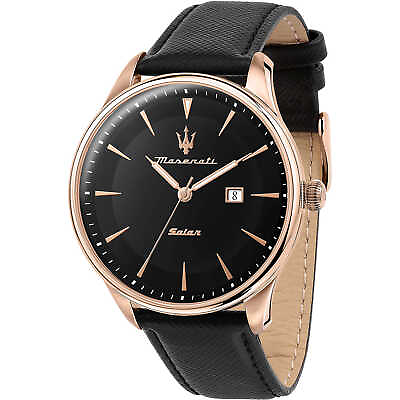 #ad Mens Solar Wristwatch MASERATI TRADIZIONE R8851146001 Leather Black Gold Rose $212.74