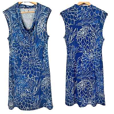 #ad TOMMY BAHAMA Womens M Blue Bungalow Blooms Draped Cowlneck Floral Tropical Dress $45.49