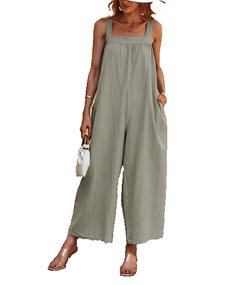 #ad E Rétro Gray Sleeveless Wide Leg Jumpsuit Women Size L $34.99