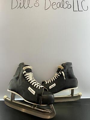 #ad Vintage Canadian Bauer Hugger Black Brown Leather Ice Hockey Skates Size 11 1 3 $36.91