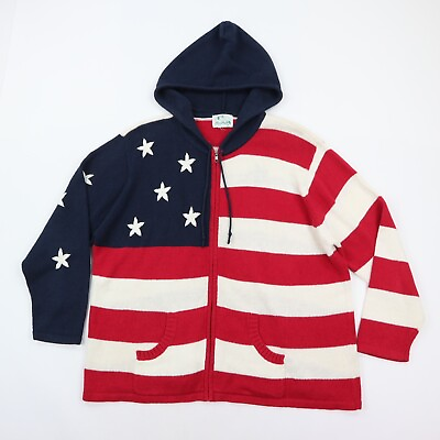 #ad The Quacker Factory Womens Hooded Sweater Jacket USA Stars Stripes XL XXL $29.99