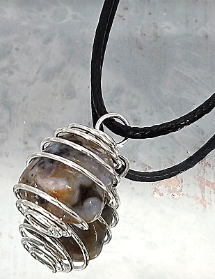 #ad Caged Grey Jasper Gemstone Necklace 20quot; Stone Pendant .75quot; Quartz Crystal US $8.99
