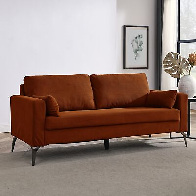 #ad 3 Seater Corduroy Sofa with Square Arms Tight Back amp; 2 Pillows Orange $454.22