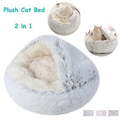 #ad Donut Plush Pet Cave Bed Fluffy Calming Bed Kennel for Cat Small Dog Washable $21.88