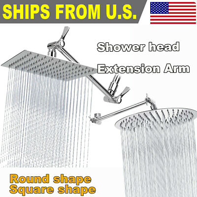 #ad 8quot;10quot;12quot; Shower Head Rainfall Square Round Sprayer Shower Faucet Extension Arm $9.99
