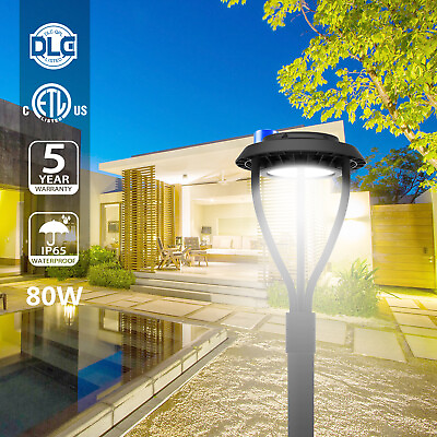 #ad 80W Led Post Top Light with Photocell Outdoor Street Yard Circular Pole Lighting $138.73