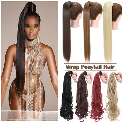 #ad Thick Hair Ponytail Clip In Real as Human Hair Extensions Wrap Around Pony Tail $12.40
