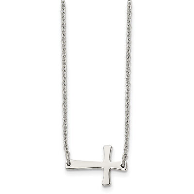 #ad Chisel Stainless Steel Polished Sideways Cross on a 16 inch Cable Chain Necklace $39.89